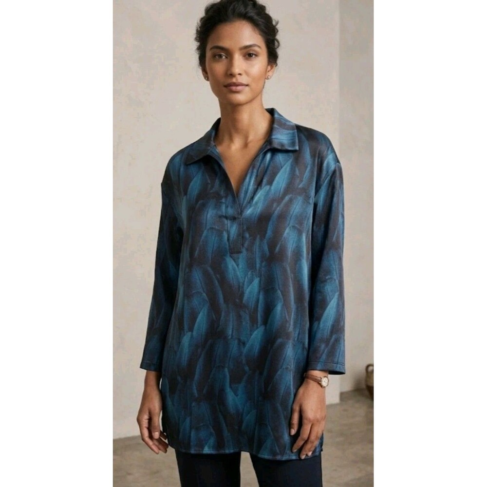 Miusey Blouse Size 2XL Green V Neck Sheer Sleeves Collar